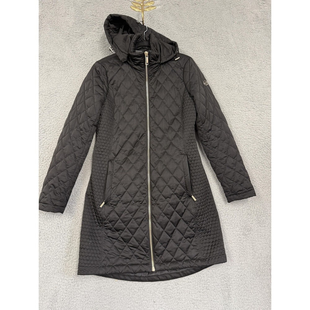 Michael Michael Kors Coat Womens Small Black Quilted‎ Hooded Puffer Long Zip